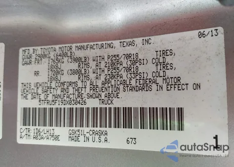 2013 Toyota Tundra Grade V6 z USA, uszkodzony, nr VIN 5TFRU5F19DX030426